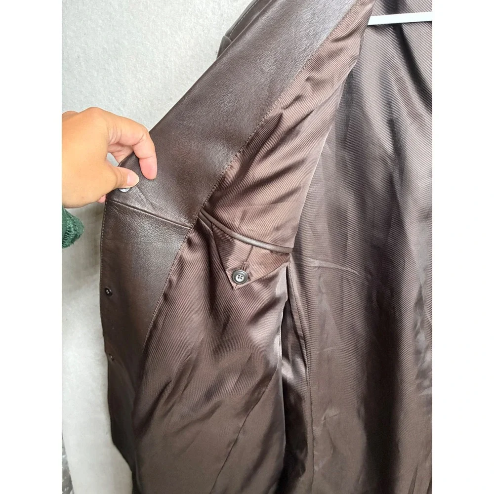 Stafford Mens Brown Genuine Leather Blazer Jacket 3 Button Nappa Medium RN93677